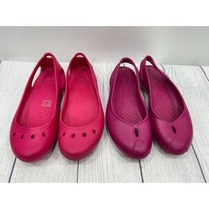 Bundle Crocs Flats Womens 7 Pink Rubber Slip On Comfort Balletcore Casual